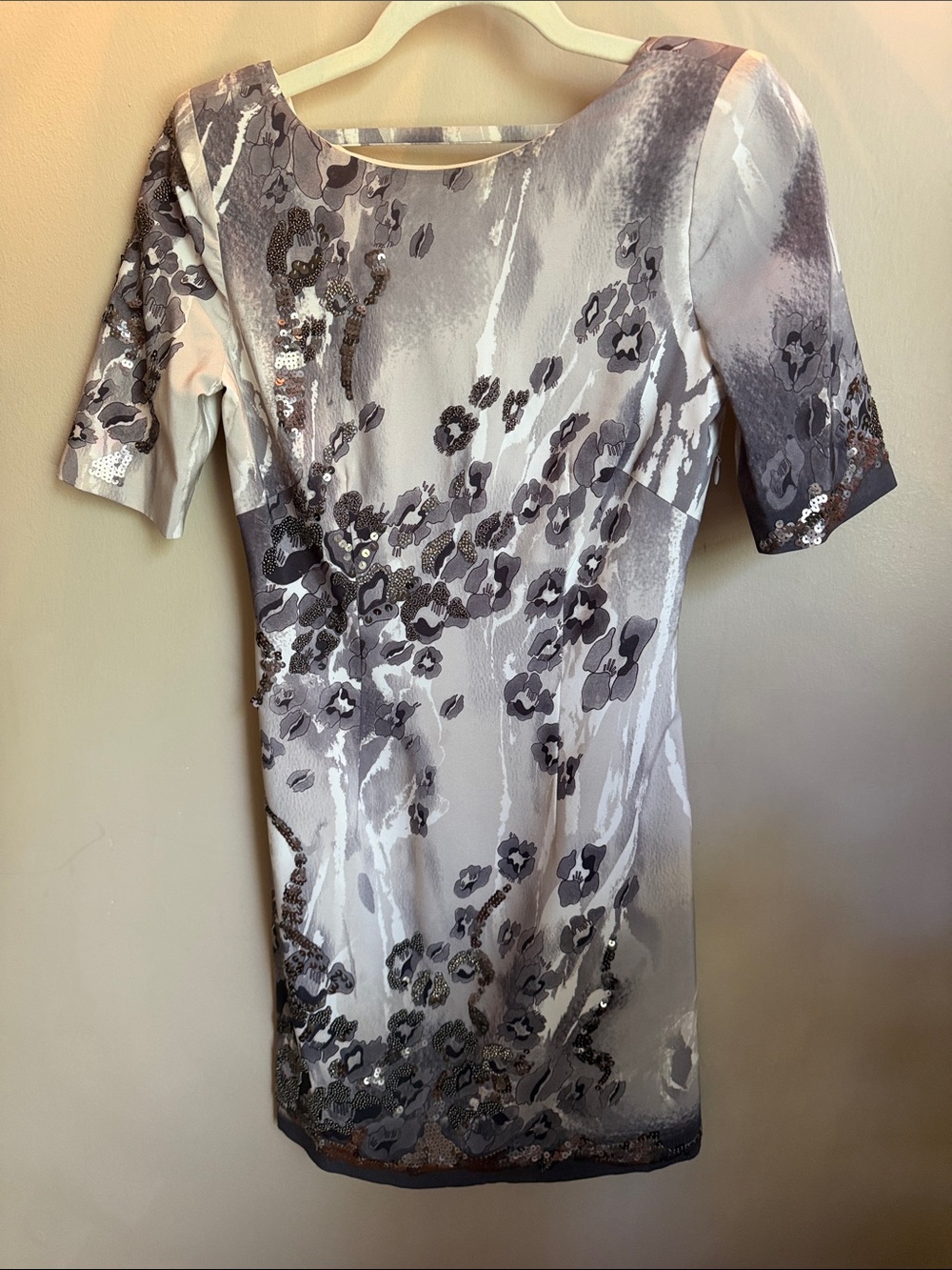 Karen Millen Silver Gray Floral Sequin Mini Dress